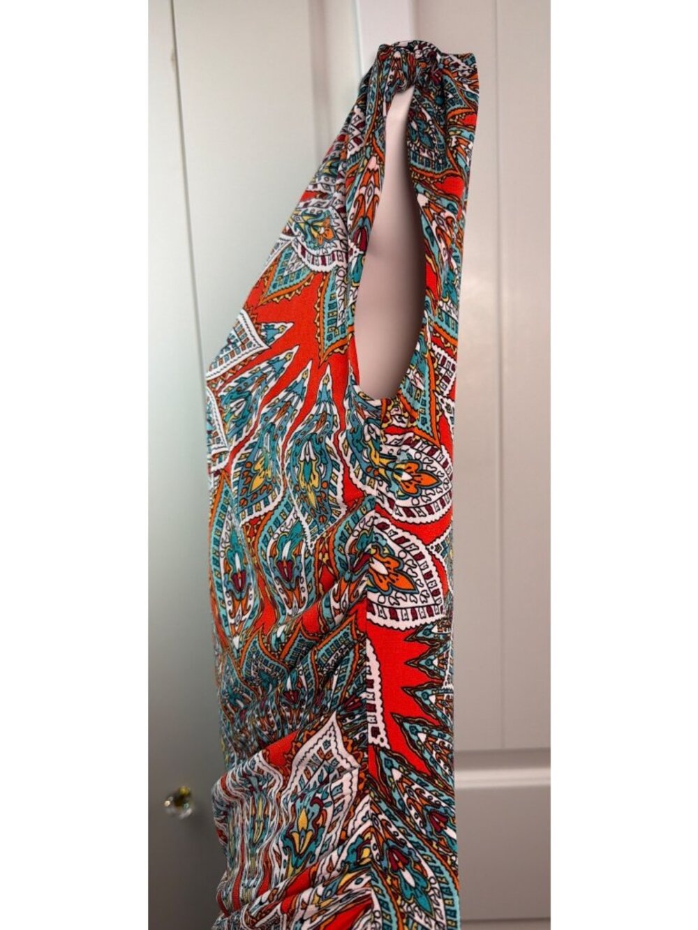 Enfocus Studio Red & Teal Paisley Ruched Sleeveless Midi Dress, Size 10 - Picture 5 of 8